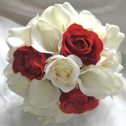 Red and Ivory Rose and Calla Lily Bridesmaid Bouquet